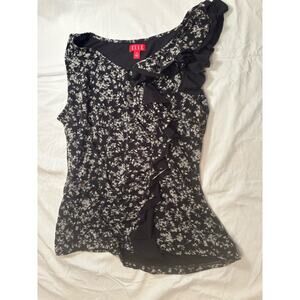 Elle XL Women’s Ruffled Shirt Black And White Floral